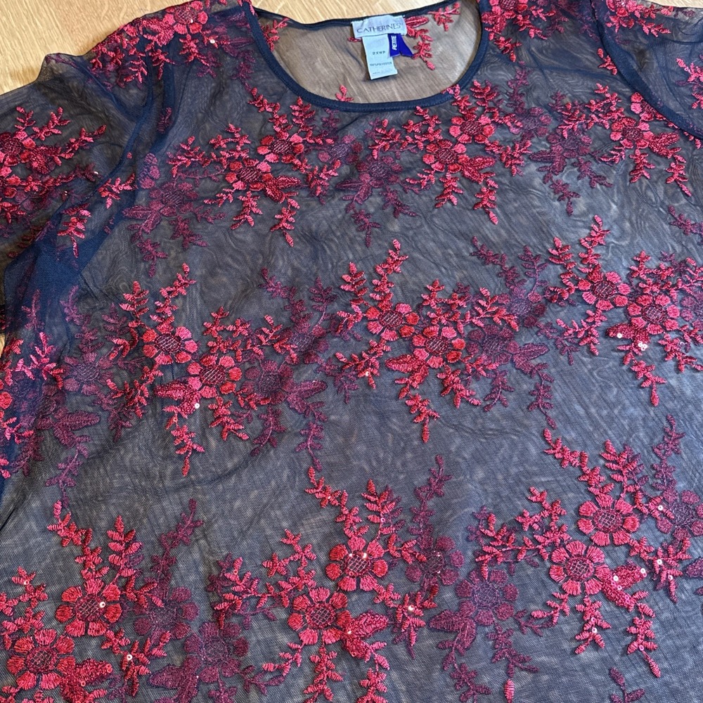 -Catherine's 2X Floral Christmas Holiday top Blouse Shirt(119)